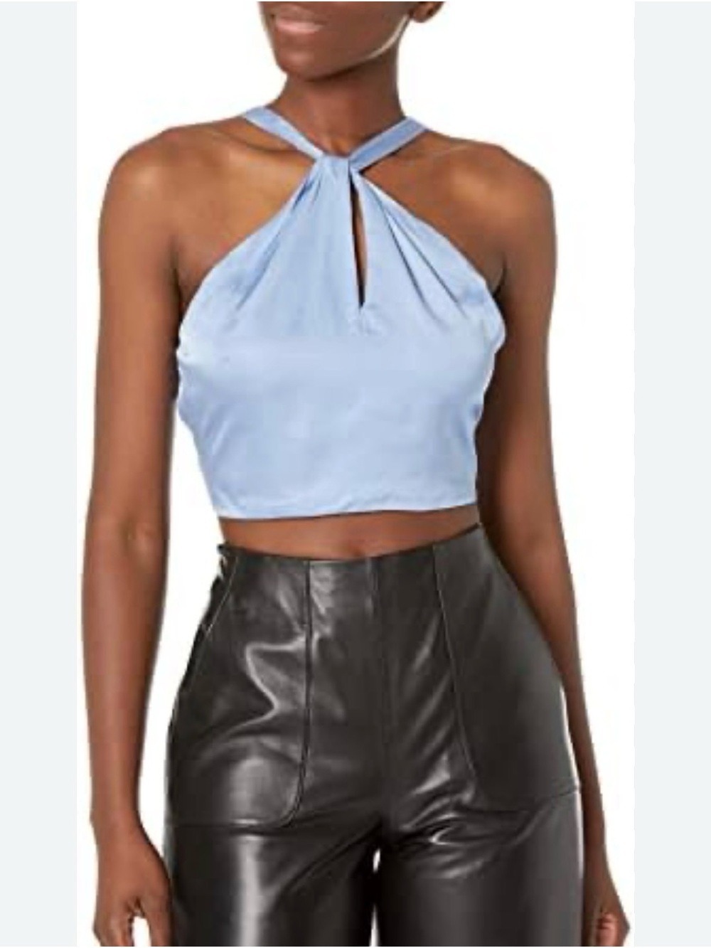 ASTR the Label Womens Robin Blue Twist Halter Crop Top Size L Keyhole Sleeveless